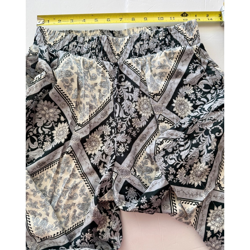 Joie NWT Linen Blend Medallion Tile Print Smocked Waist Cropped Pants Black XS